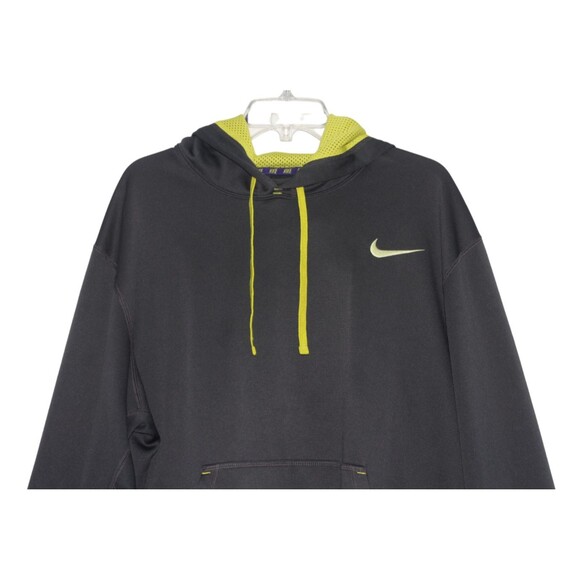 Nike Therma Fit Hoodie Men XXL 2XL Gray Neon Yellow Sweatshirt Kanga Pocket - Picture 3 of 6